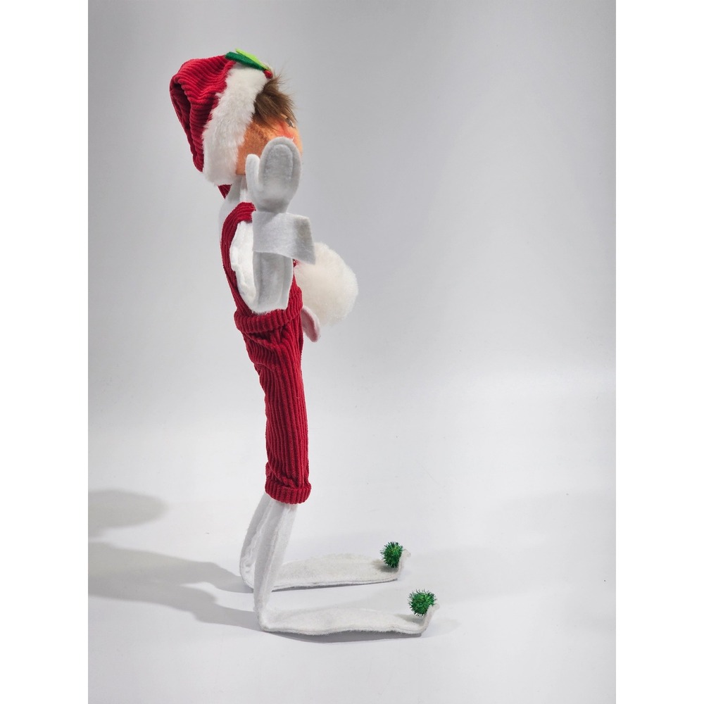 Annalee Christmas Elf Doll 2009 Red Corduroy Overalls Holly Berry Posable 14in - Picture 2 of 7